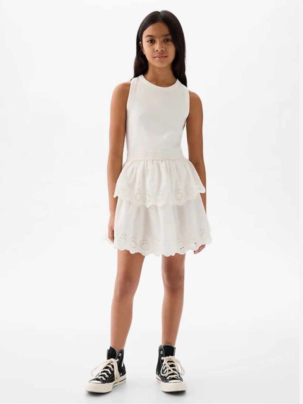 Gap Kids White Eyelet Tiered Ribbed Dress